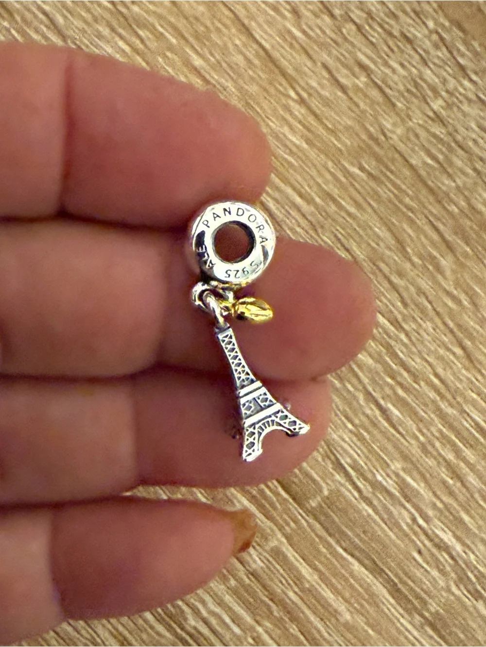 Pandora Two-Tone Eiffel Tower Dangle Charm — Silver & Gold